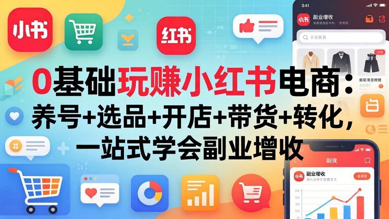 （17949期）0基础玩赚小红书电商：养号 选品 开店 带货 转化，一站式学会副业增收