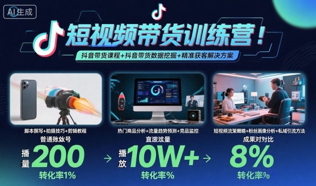 短视频带货训练营,抖音带货课程 抖音带货数据挖掘 精准获客解决方案