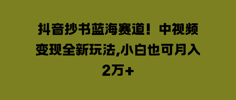 抖音抄书蓝海赛道！中视频变现全新玩法，小白也可月入2万 