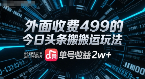 外面收费499的今日头条搬运玩法,有个老铁靠这个玩法单号总收益2w