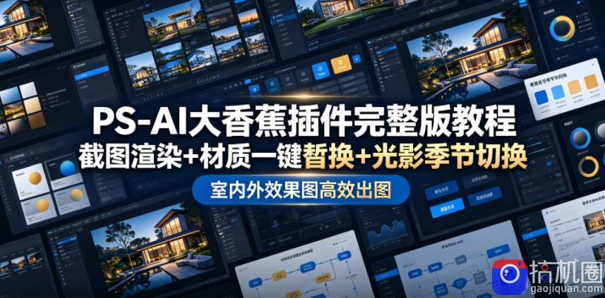 PS-AI大香蕉插件完整版教程，截图渲染 材质一键替换 光影季节切换，室内外效果图高效出图高阶课程