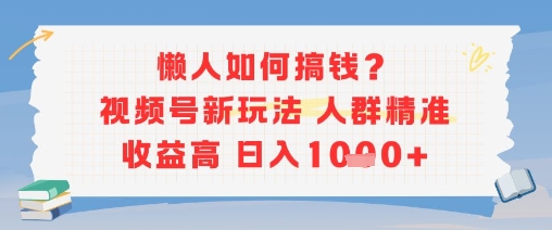 懒人如何搞钱?视频号新玩法,人群精准收益高,日入多张