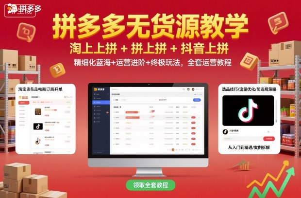 拼多多无货源教学，淘上拼 拼上拼 抖上拼，精细化蓝海 运营进阶 终极玩法，全套运营教程