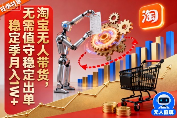 淘宝无人带货，无需值守稳定出单，电商旺季，稳定月入1W 