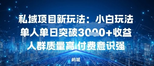 私域项目新玩法:小白玩法单人单日突破1k收益人群质量高付费意识强