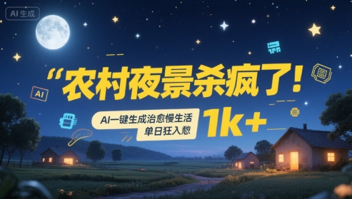 农村夜景杀疯了！AI一键生成治愈系慢生活，单日狂入1k 