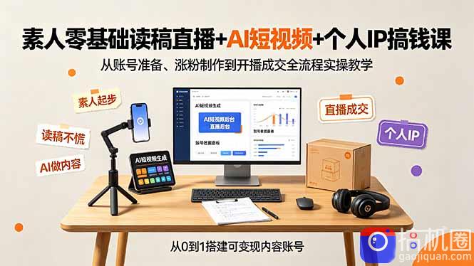 素人零基础读稿直播 AI短视频 个人IP搞钱课,从账号准备、涨粉制作到开播成交全流程实操教学