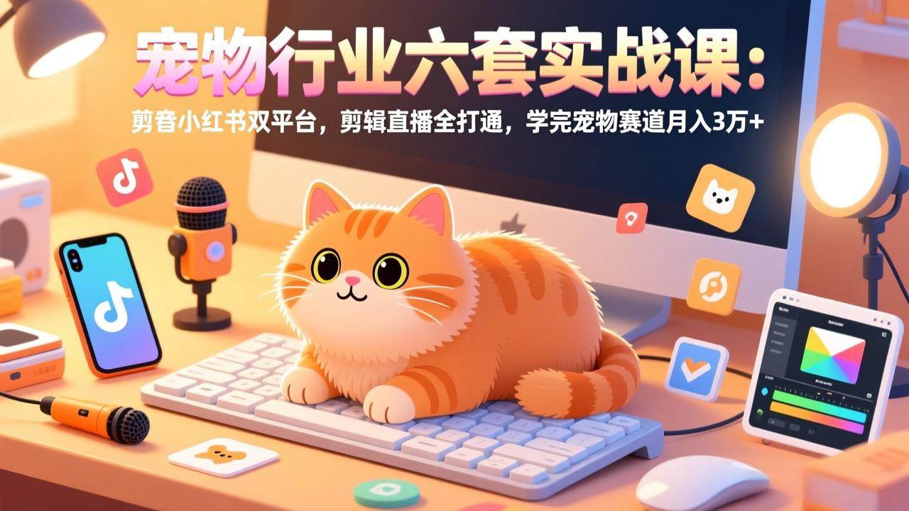 (17411期)宠物行业六套实战课:抖音小红书双平台,剪辑直播全打通,学完宠物赛道月入3万