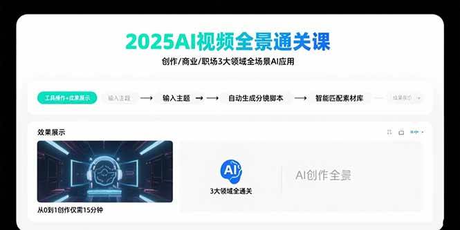 （15762期）2025AI视频全景通关课：涵盖创作/商业/职场3大领域 掌握AI全场景应用