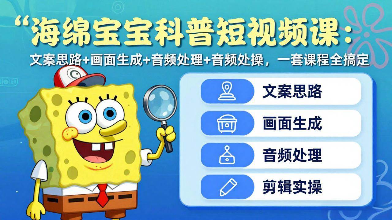 （17756期）海绵宝宝科普短视频课：文案思路 画面生成 音频处理 剪辑实操，一套课程全搞定