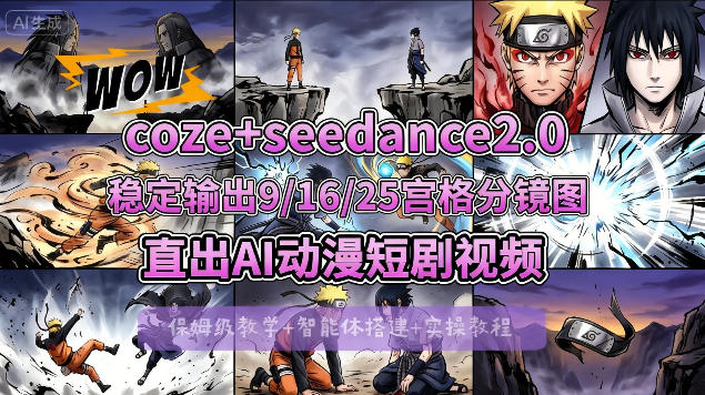 [COZE搭建教学]COZE 即梦Seedance 2.0稳定输出9-16-25宫格分镜图直出AI漫剧视频