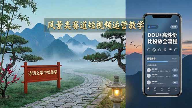 （17992期）风景类赛道短视频运营教学：诗词文学中式美学，新号养号对标账号定位，DOU 高性价比投放全流程