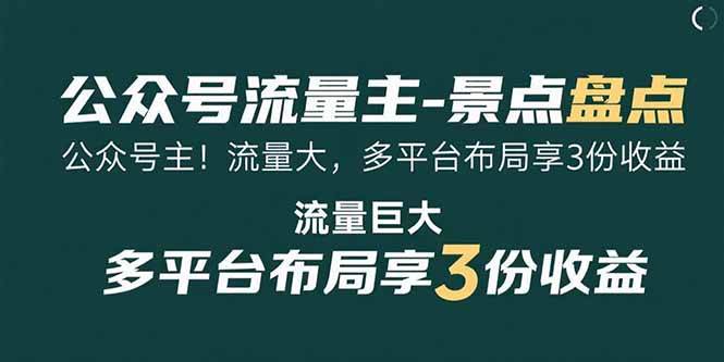 （15553期）公众号流量主-景点盘点 流量巨大 多平台布局享3份收益