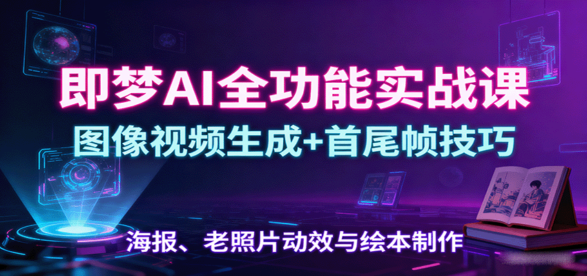 即梦AI全功能实战课：图像视频生成 首尾帧技巧，海报、老照片动效与绘本制作