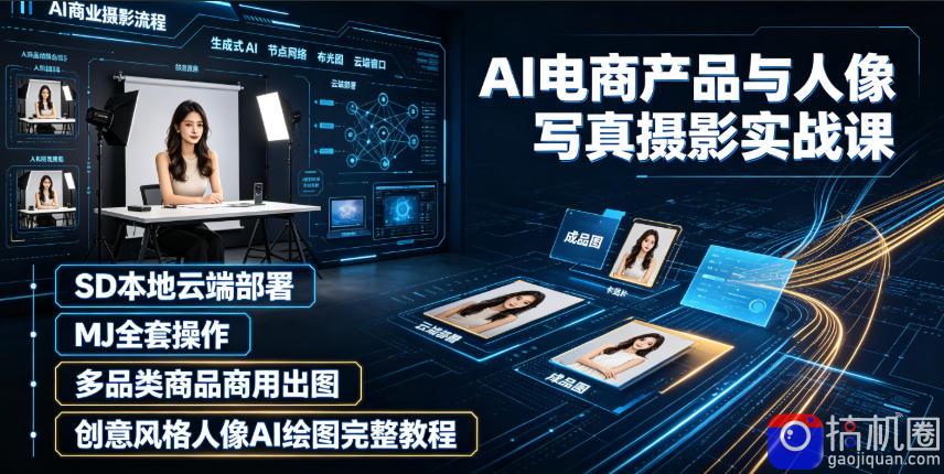 AI电商产品与人像写真摄影实战课|SD本地云端部署、MJ全套操作、多品类商品商用出图、创意风格人像AI绘图完整教程