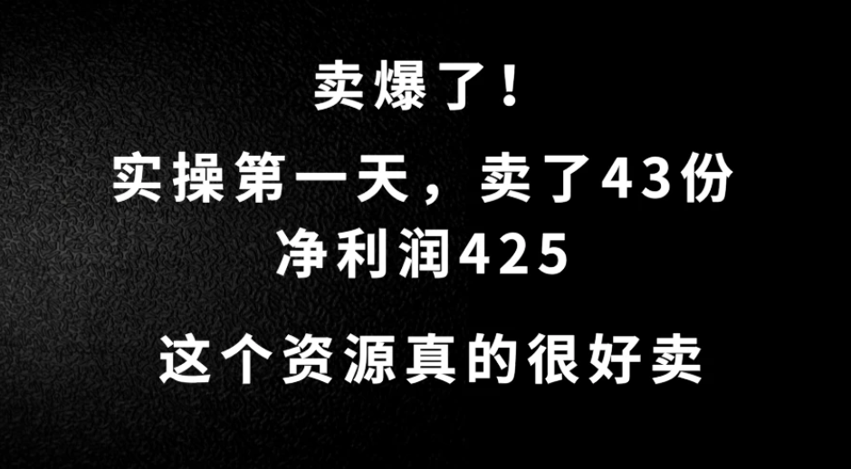 这个资源，需求很大，实操第一天卖了43份，净利润425