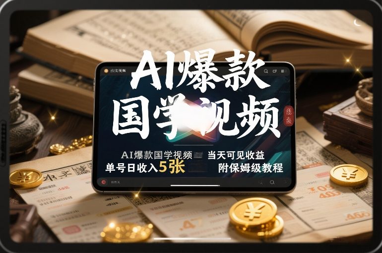 AI爆款国学视频，独家起号方法，小白直接上手，当天可见收益，单号日收入5张 附保姆级教程