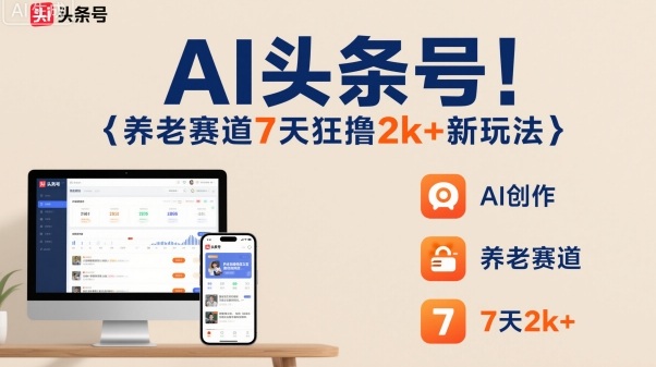 AI头条号，7天狂撸2k ，做养老赛道，新风口新玩法