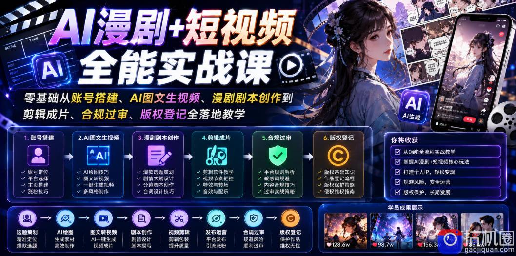 AI漫剧 短视频全能实战课｜零基础从账号搭建、AI图文生视频、漫剧剧本创作到剪辑成片、合规过审、版权登记全落地教学