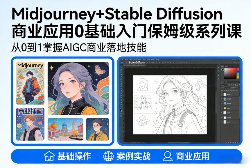AIGC商业应用Midjourney Stable Diffusion教程，0基础入门保姆级系列课