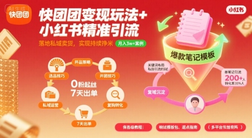 快团团变现玩法 小红书精准引流技巧，助你真正落地私域卖货，实现持续挣米