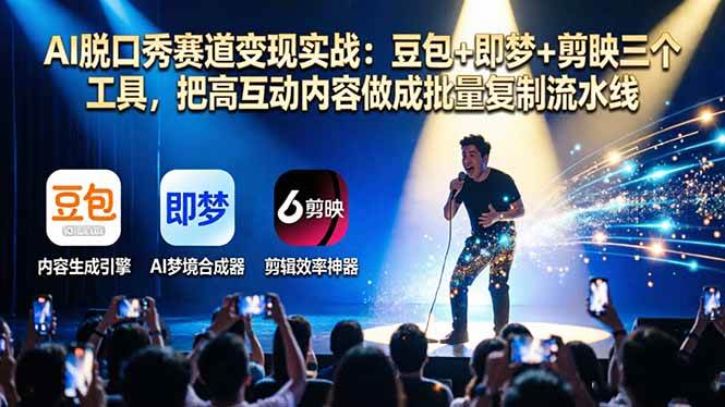 （17990期）AI脱口秀赛道变现实战：豆包 即梦 剪映三个工具，把高互动内容做成批量复制流水线