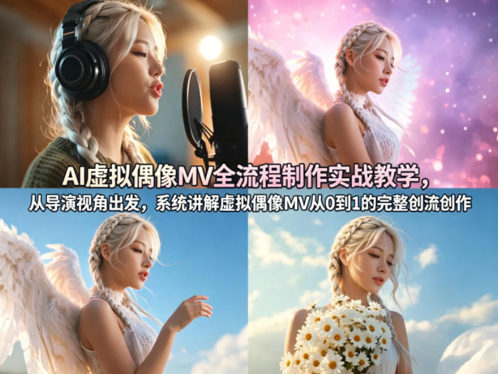 AI虚拟偶像MV全流程制作实战教学，从导演视角出发，系统讲解虚拟偶像MV从0到1的完整创作流程