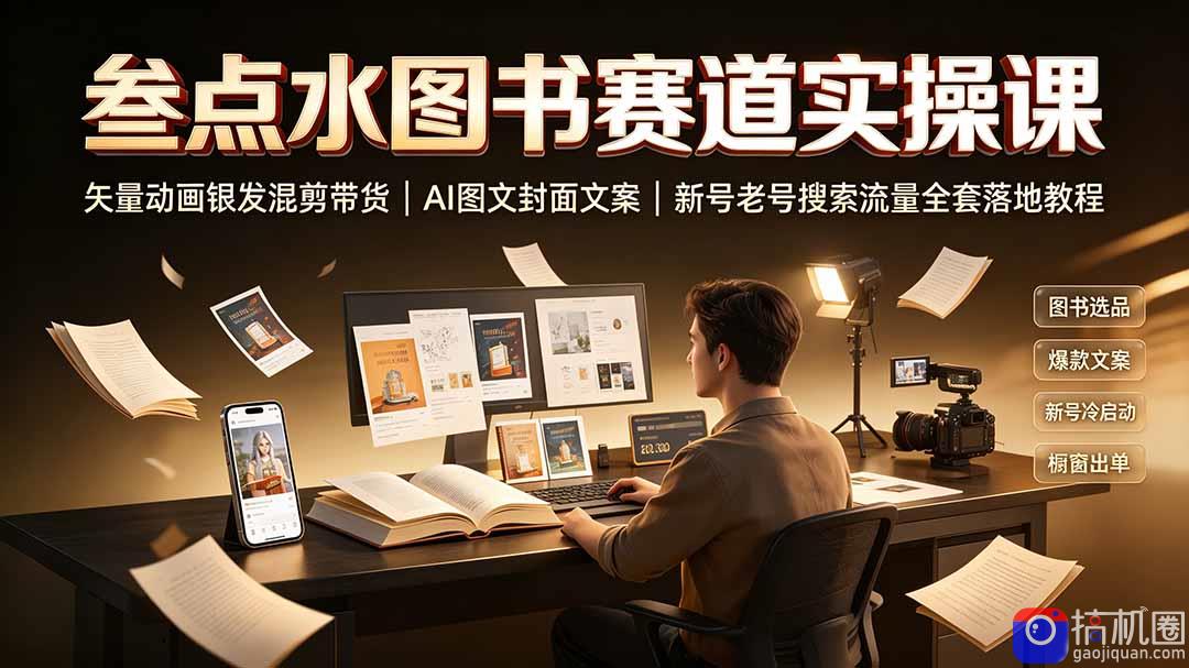 叁点水图书赛道实操课|矢量动画银发混剪带货,AI图文封面文案,新号老号搜索流量全套落地教程