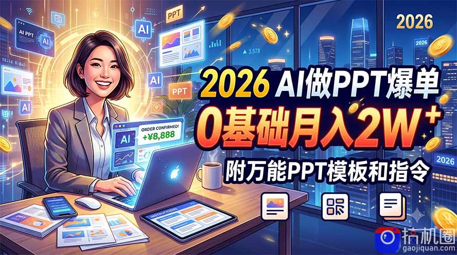 2026 AI做PPT爆单，0基础月入2W，附万能PPT模板和指令