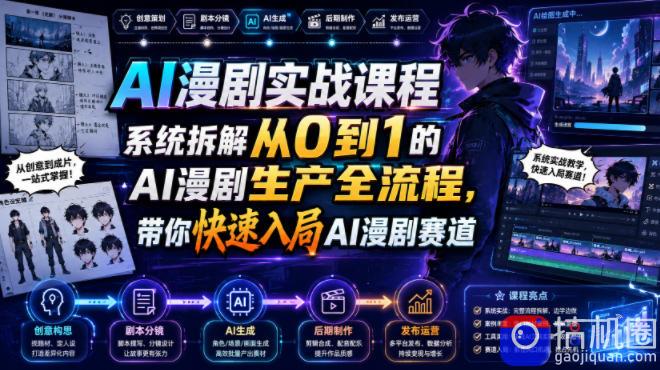 AI漫剧实战课程,系统拆解从0到1的AI漫剧生产全流程,带你快速入局AI漫剧赛道