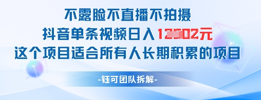 不露脸不直播不拍摄抖音单条视频日入1k 这个项目适合所有人长期积累的项目