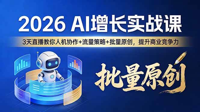 (17662期)2026 AI 增长实战课:3 天直播教你人机协作 流量策略 批量原创,提升商业竞争力