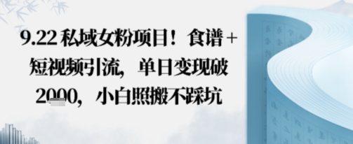 私域女粉项目！食谱 短视频引流，单日变现破多张，小白照搬不踩坑
