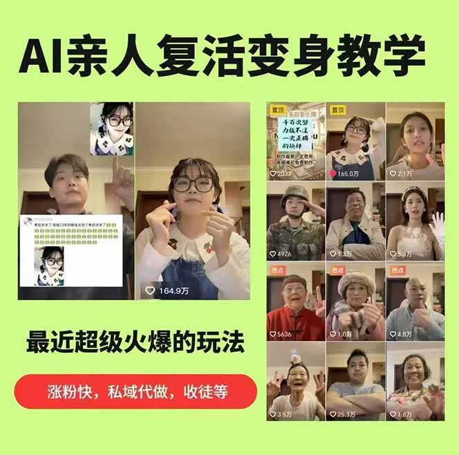 思念亲人AI视频教程:亲人复活 人物替换技术,条条几万赞爆款作品制作