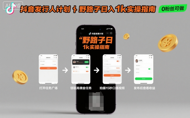 抖音发行人计划全新野路子玩法，随时随地，只要有手机，就能操作，日入1k 【揭秘】