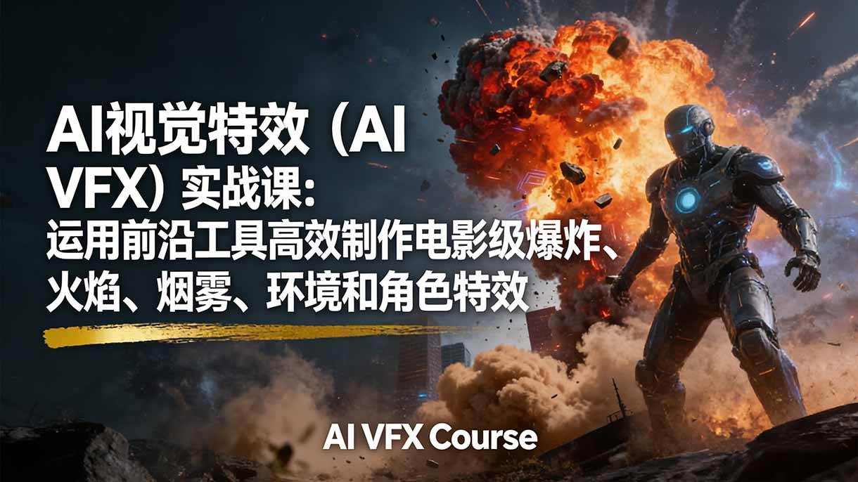 (17212期)AI视觉特效(AI VFX)实战课:运用前沿工具高效制作电影级爆炸、火焰、烟雾、环境和角色特效