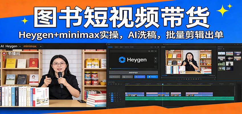 图书短视频带货:Heygen minimax实操,AI洗稿 ,批量剪辑出单