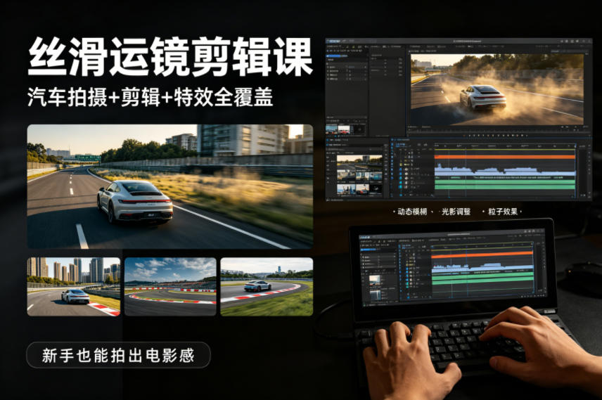 大叔丝滑运镜剪辑课，汽车拍摄 剪辑 特效全覆盖，新手也能拍出电影感