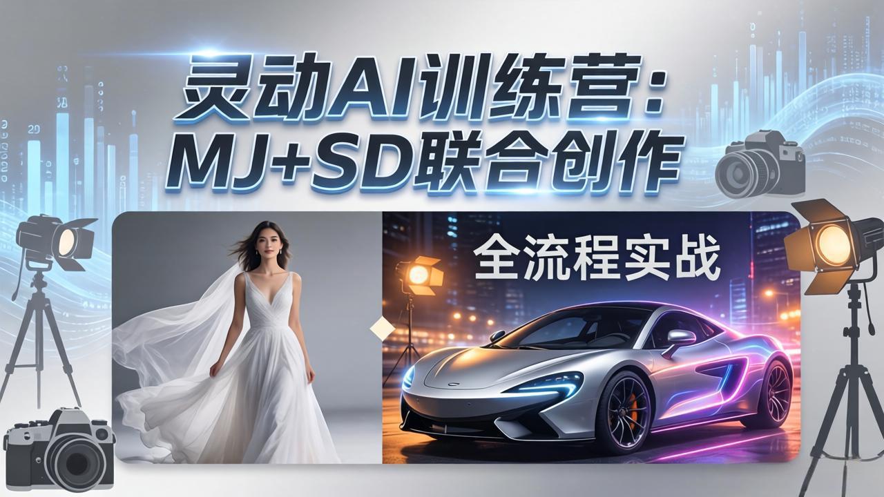 灵动AI训练营-3.0课程：MJ SD联合创作，从婚纱大片到汽车广告，摄影后期全流程实战