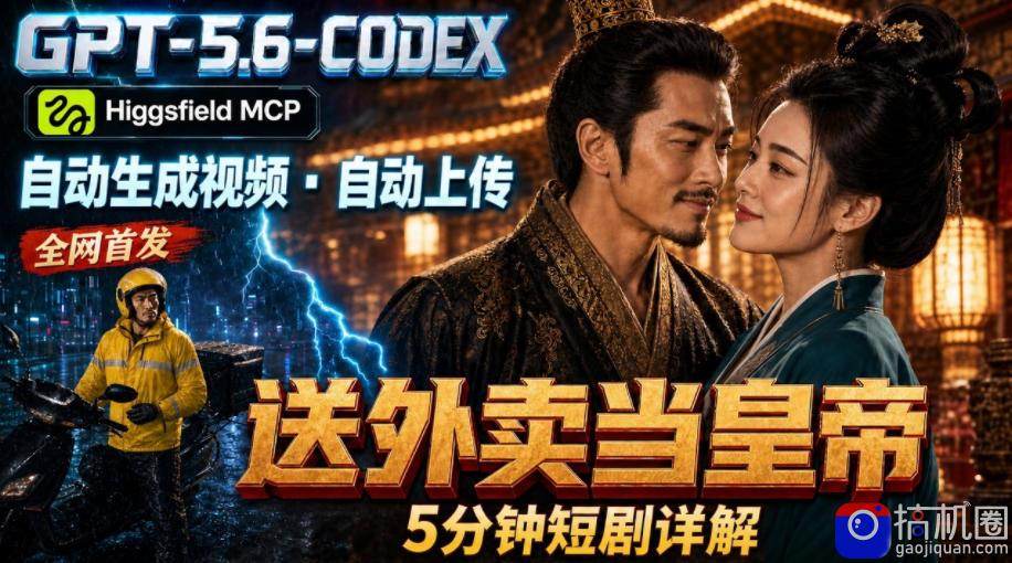 GPT-5.6 Codex Higgsfield MCP:一条指令生成5分钟短剧并自动上传YouTube(油管)