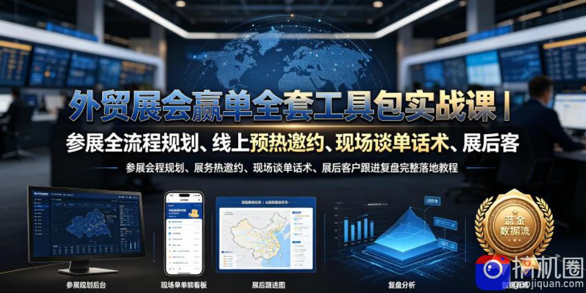 外贸展会赢单全套工具包实战课|参展全流程规划、线上预热邀约、现场谈单话术、展后客户跟进复盘完整落地教程