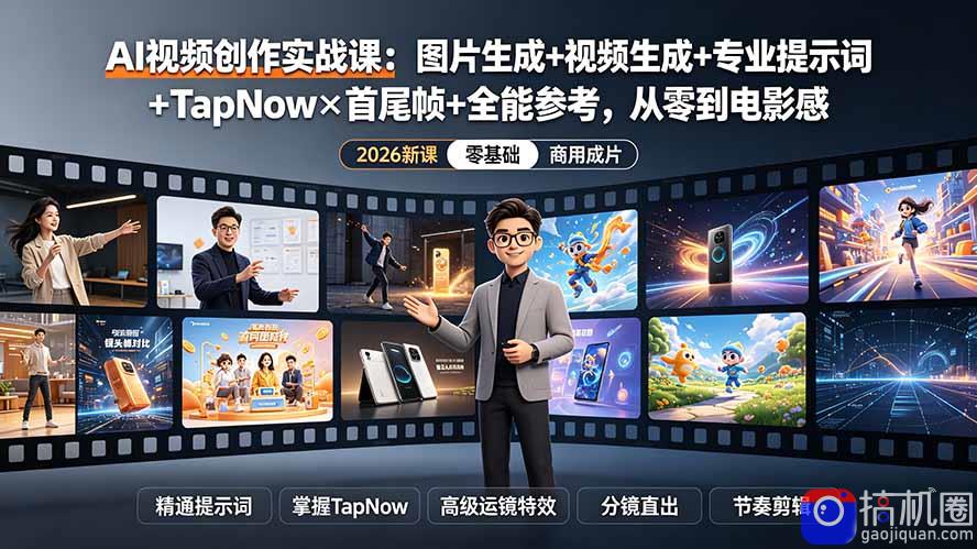 AI视频创作实战课：图片生成 视频生成 专业提示词 TapNow×首尾帧 全能参考，从零到电影感成片