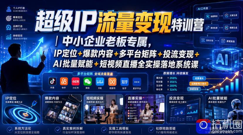 超级IP流量变现特训营｜中小企业老板专属，IP定位 爆款内容 多平台矩阵 投流变现 AI批量赋能 短视频直播全实操落地系统课