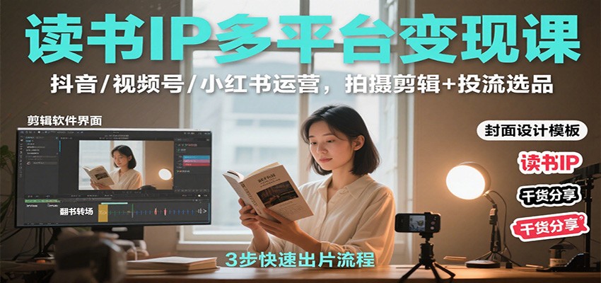 读书IP多平台变现课:抖音/视频号/小红书运营,拍摄剪辑 投流选品