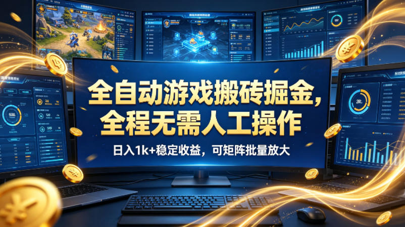 全自动游戏搬砖掘金，全程无需人工操作，日入1k 稳定收益，可矩阵批量放大【揭秘】