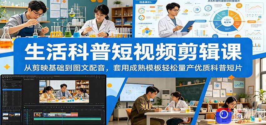生活科普短视频剪辑课：从剪映基础到图文配音，套用成熟模板轻松量产优质科普短片