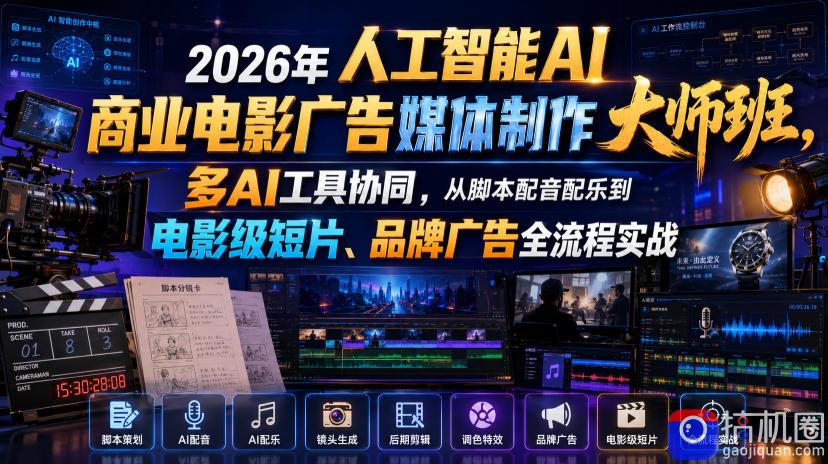 2026年人工智能AI商业电影广告媒体制作大师班,多AI工具协同,从脚本配音配乐到电影级短片、品牌广告全流程实战(中英字幕)