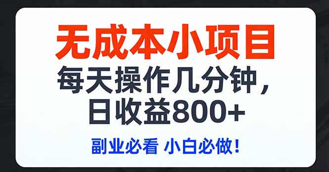 无成本小项目,每天操作几分钟,日收益800  副业必看 小白必做！