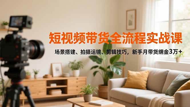 （16680期）短视频带货全流程实战课，场景搭建、拍摄运镜、剪辑技巧，新手月带货佣金3万 