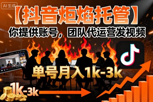 【抖音炬焰托管】你提供账号,团队代运营发视频,单号月入1k 【揭秘】